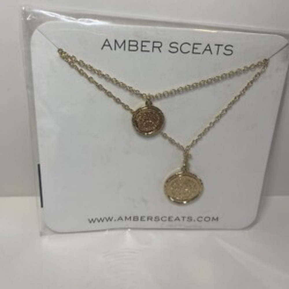 NWT AMBER SCEATS Double Coin Necklace Australia Gold Tone - Picture 2 of 3